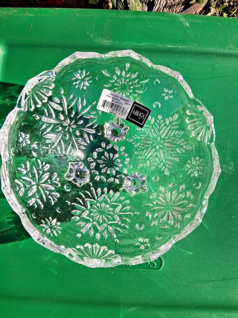 None Clear Floral Glass Serving Dish NWT